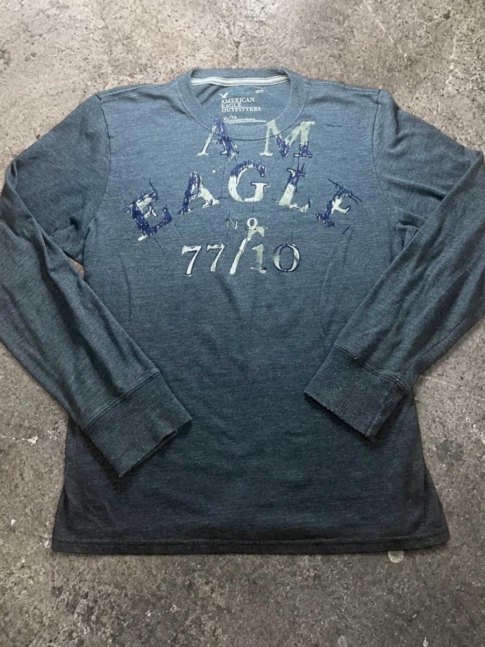 Y2K American Eagle "AE 77/10" Distressed Varsity Graphic Long Sleeve Men’s XL